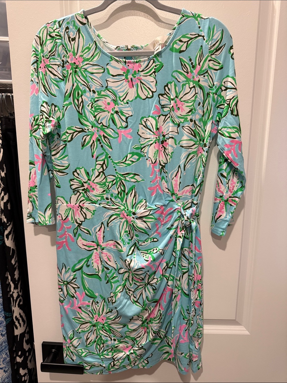 Lilly Pulitzer Aqua Floral Side-Tie Midi Dress